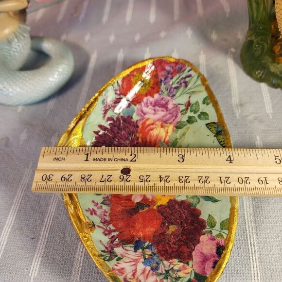 DECOUPAGE CLAM SHELL DECOUPAGE FLOWERS TRINKET DISH - Picture 6 of 8